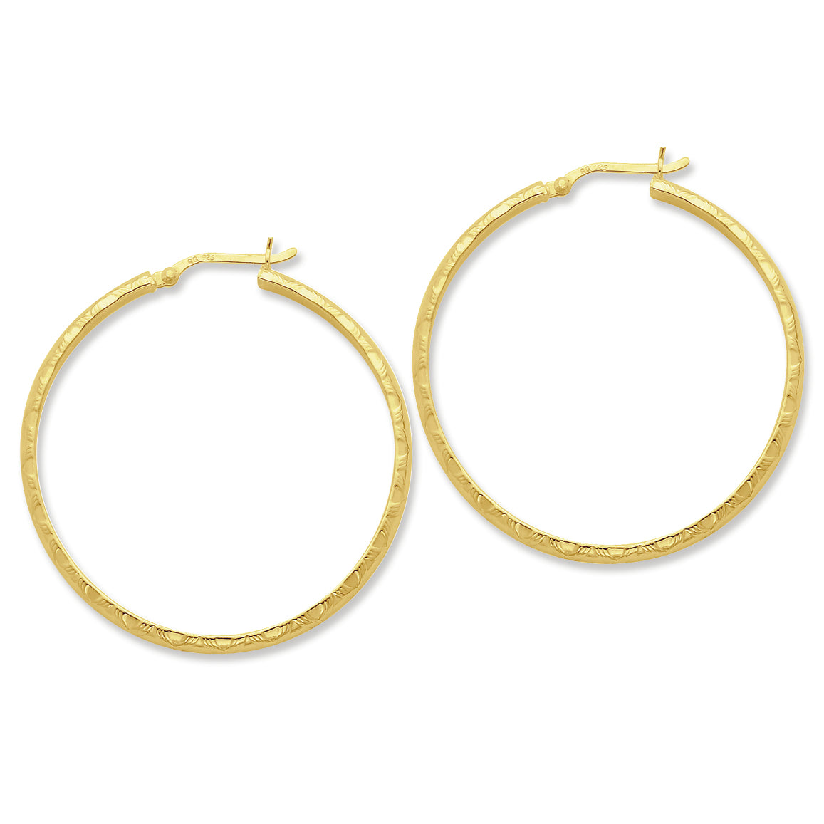 Sterling Silver Gold-flashed 45mm Bamboo Patterned Hoop