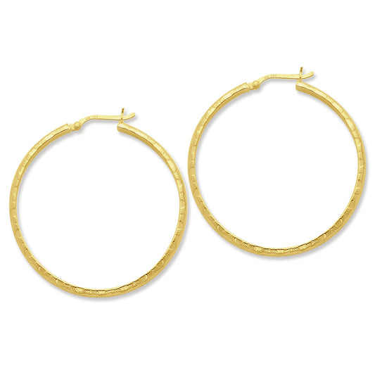 Sterling Silver Gold-flashed 45mm Bamboo Patterned Hoop