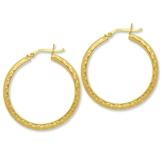 Sterling Silver Gold-flashed Patterned 35mm Hoop Earrings
