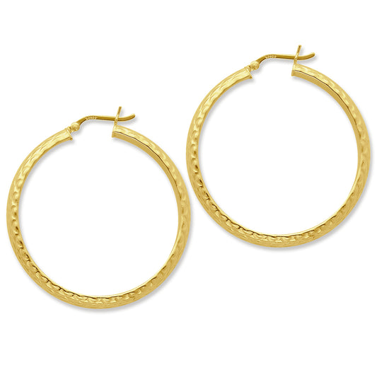 Sterling Silver Gold-flashed Patterned 45mm Hoop Earrings