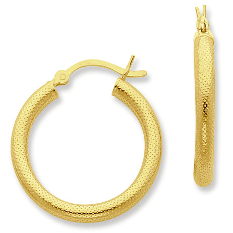Sterling Silver Gold-flashed Patterned 25mm Hoop Earrings