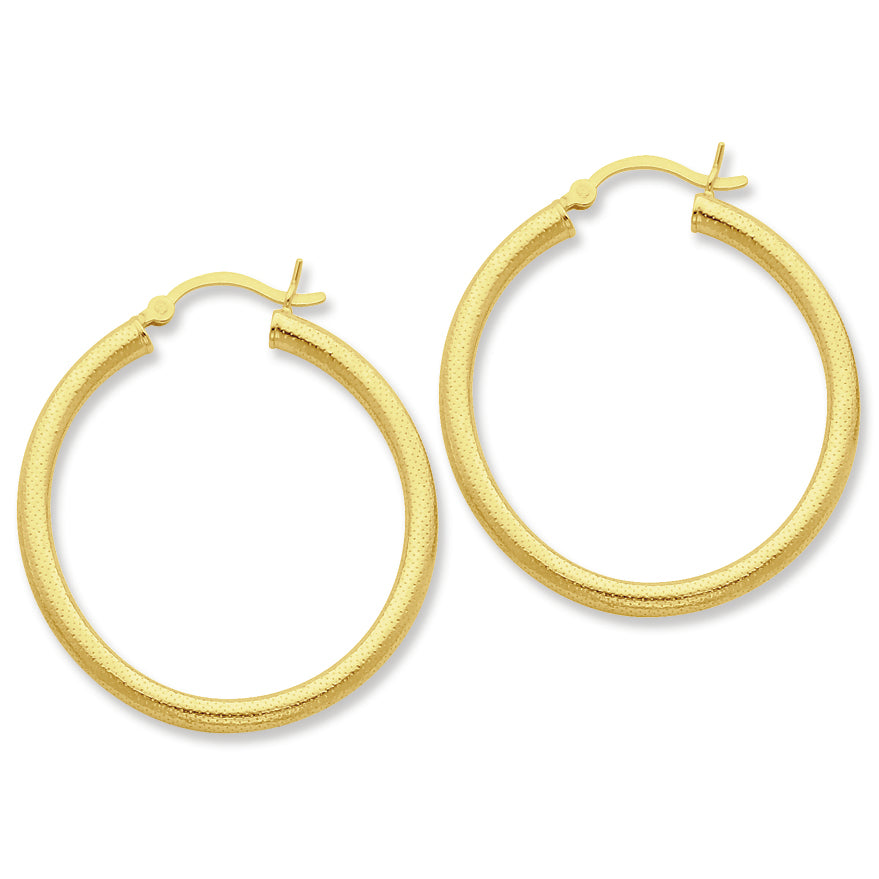 Sterling Silver Gold-flashed Patterned 35mm Hoop Earrings
