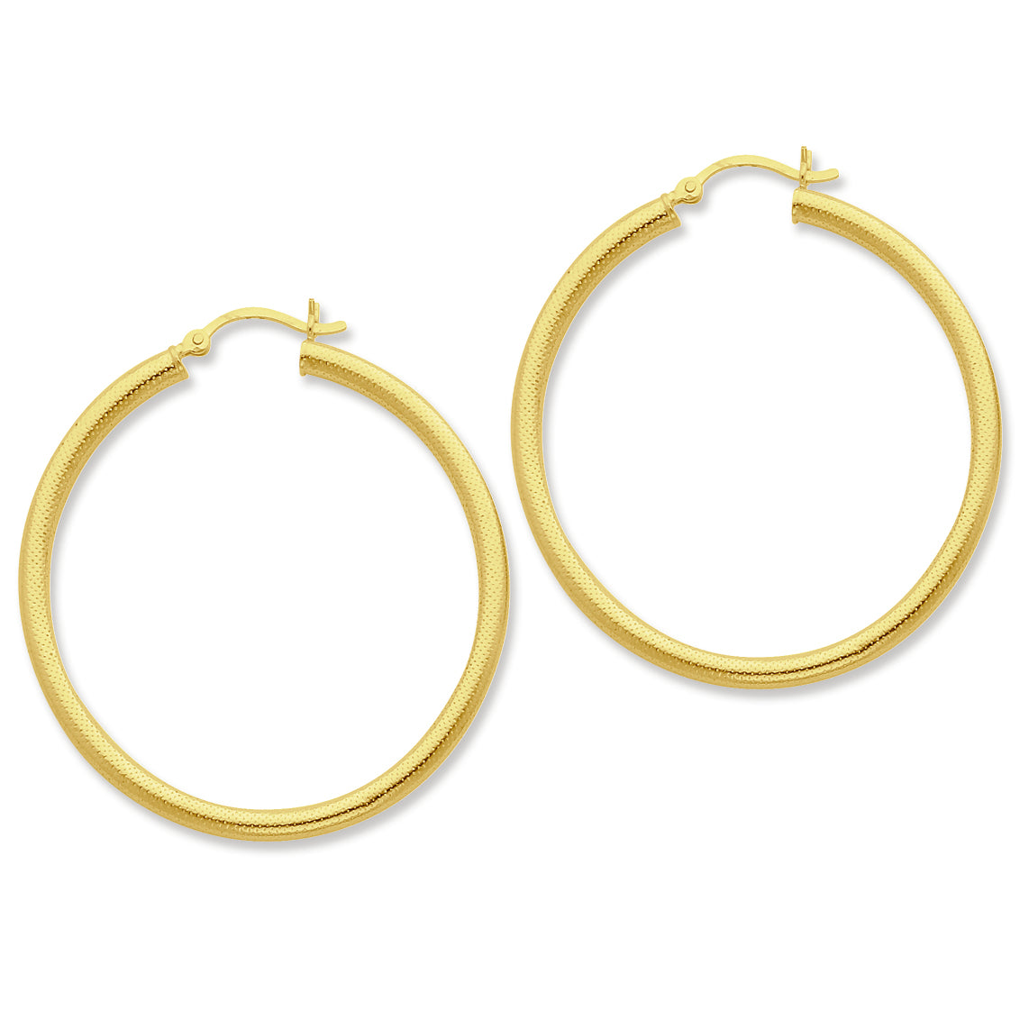 Sterling Silver Gold-flashed Patterned 45mm Hoop Earrings