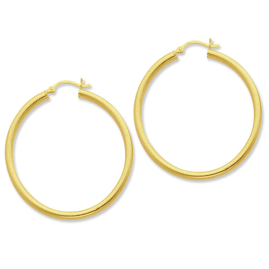 Sterling Silver Gold-flashed Patterned 45mm Hoop Earrings