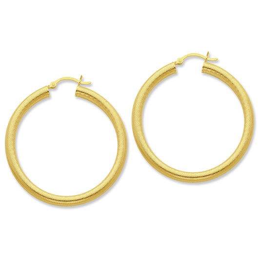 Sterling Silver Gold-flashed Patterned 45mm Hoop Earrings