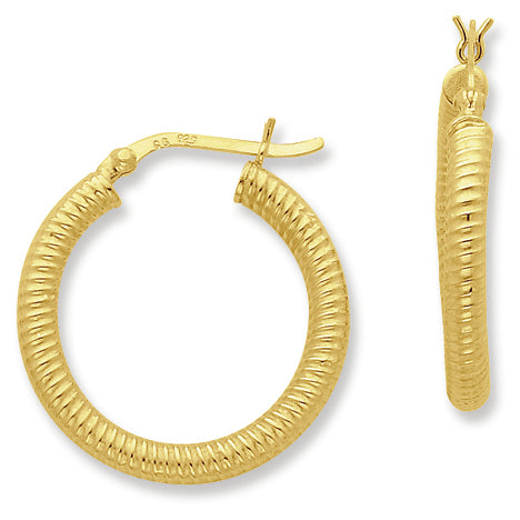 Sterling Silver Gold-flashed Ribbed 25mm Hoop Earrings