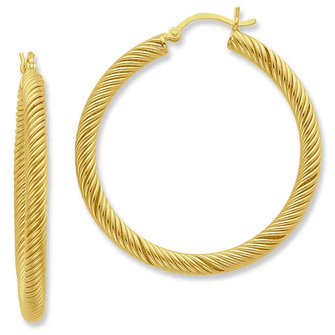 Sterling Silver 14k Gold Flash 4mm Grooved Hoop Earrings