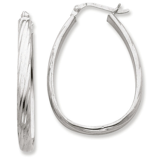 Sterling Silver 4mm Grooved Oval Hoop Earrings