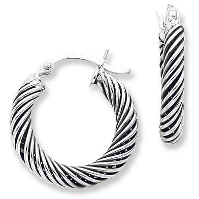 Sterling Silver Antiqued Open Twist Hoop Earrings