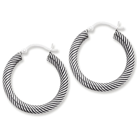 Sterling Silver Antiqued Open Twist Hoop Earrings