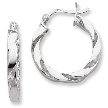 Sterling Silver Rhodium Plated Flattened Twist 20mm Hoop Earrings