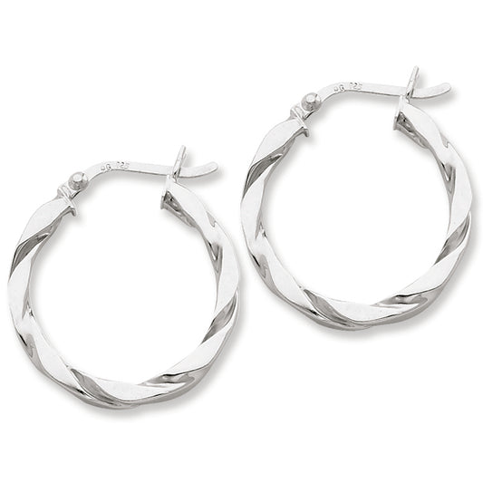 Sterling Silver Flattened Twist 25mm Hoop Earrings