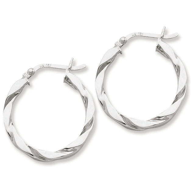 Sterling Silver Flattened Twist 25mm Hoop Earrings