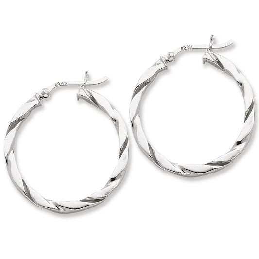 Sterling Silver Flattened Twist 30mm Hoop Earrings