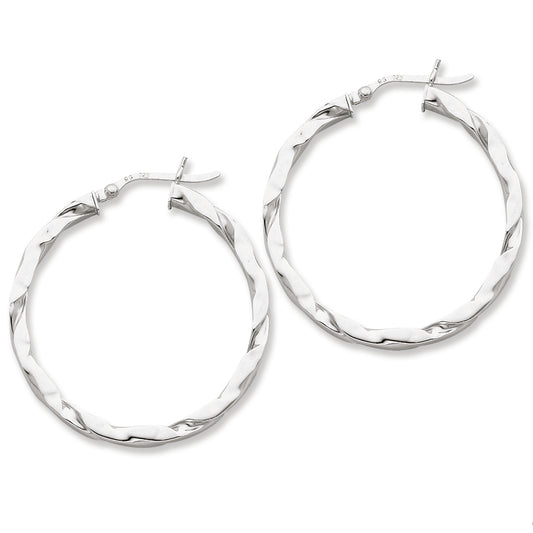 Sterling Silver Flattened Twist 35mm Hoop Earrings