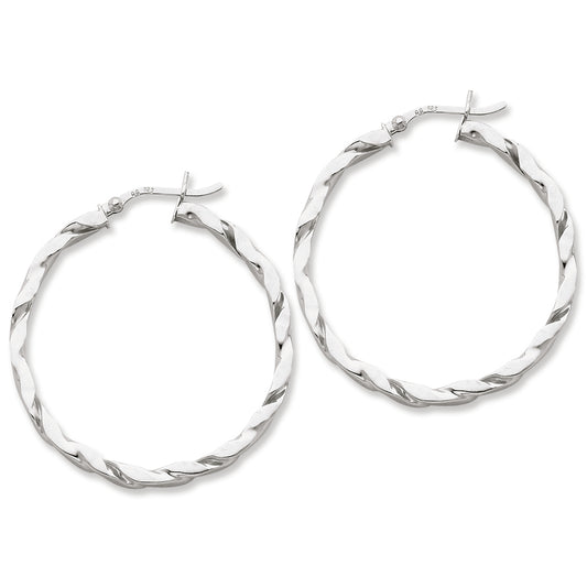 Sterling Silver Flattened Twist 40mm Hoop Earrings