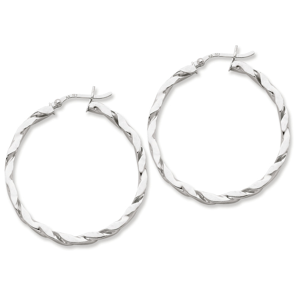 Sterling Silver Flattened Twist 40mm Hoop Earrings