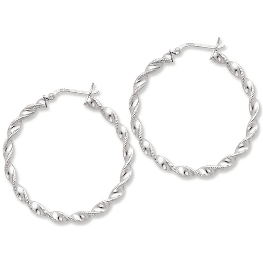 Sterling Silver Rhodium Plated Twist 40mm Hoop Earrings