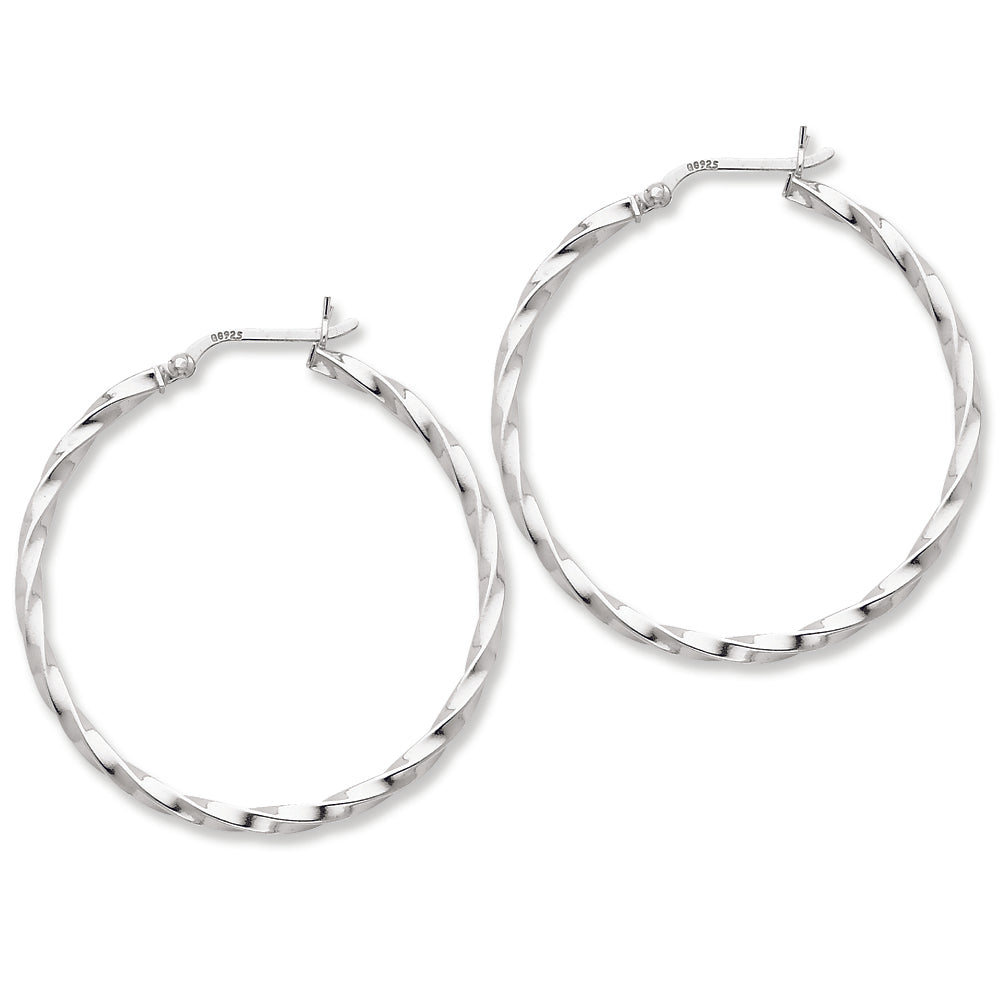 Sterling Silver Twist 40mm Hoop Earrings