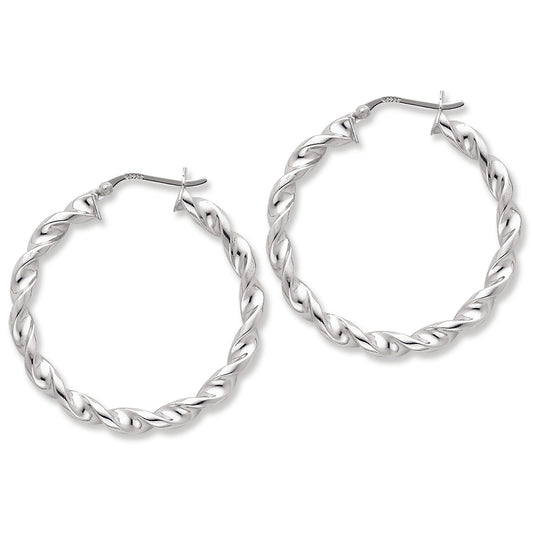 Sterling Silver Rhodium Plated Twist 35mm Hoop Earrings