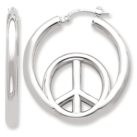 Sterling Silver Polished Peace Hoop Earrings