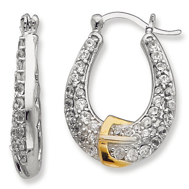 Sterling Silver & Vermeil Buckle CZ Oval Hoop Earrings