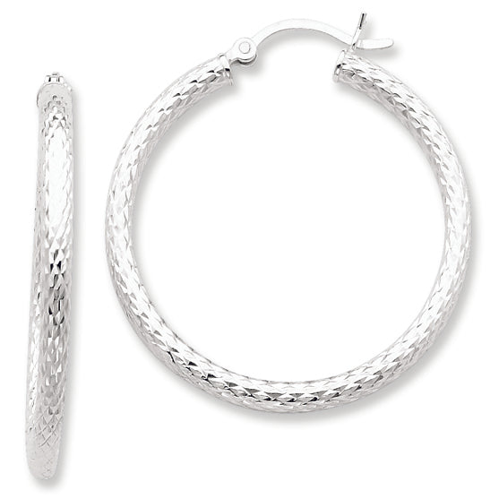 Sterling Silver 3mm Diamond-cut Hoop Earrings