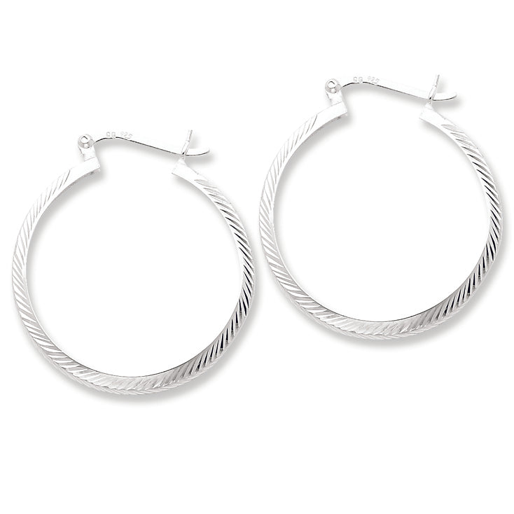 Sterling Silver 3mm Diamond-cut Hoop Earrings