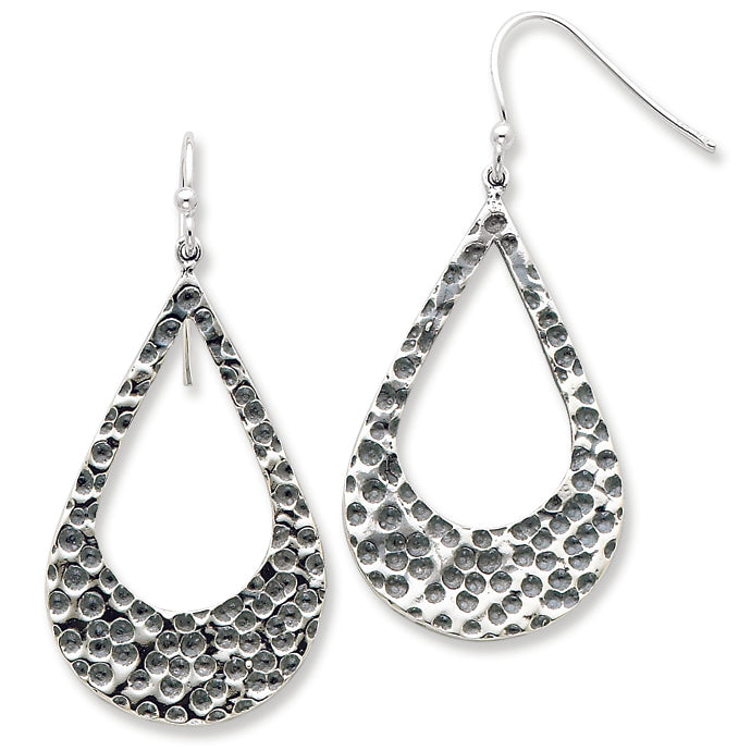 Sterling Silver Textured Teardrop Hoop Earrings