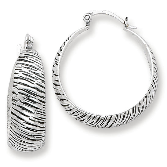 Sterling Silver Antiqued & Textured Hoop Earrings