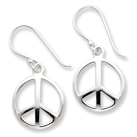 Sterling Silver Polished Peace Dangle Earrings