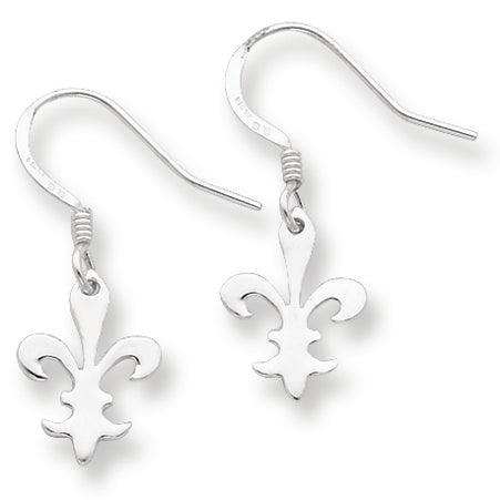 Sterling Silver Polished Fleur De Lis Dangle Earrings