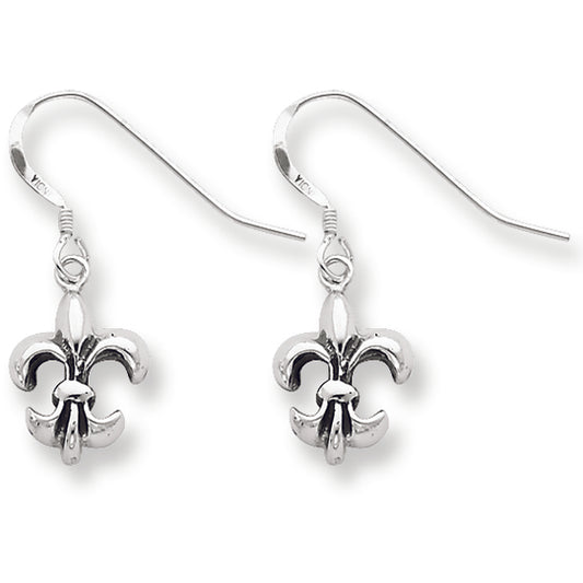 Sterling Silver Antiqued Fleur de lis Earrings