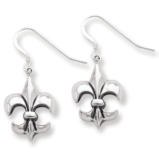 Sterling Silver Fleur de Lis Dangle Earrings