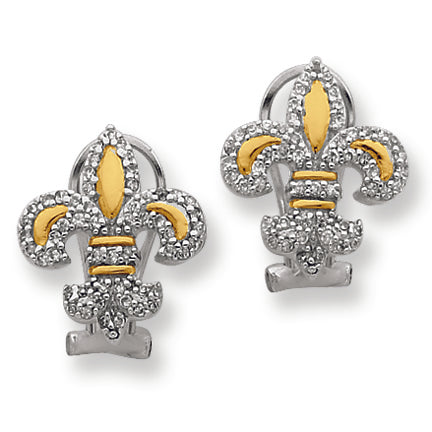 Sterling Silver & Vermeil Fleur de Lis CZ Omega Back Earrings