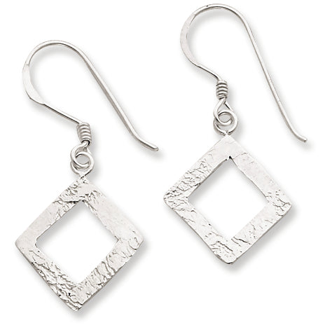 Sterling Silver Polished & Textured Square Dangle Earrings