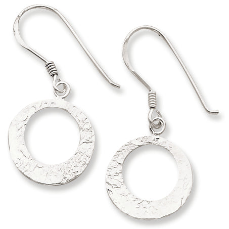 Sterling Silver Polished & Textured Round Dangle Earrings