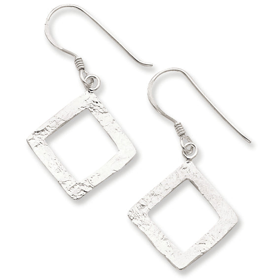 Sterling Silver Polished & Textured Square Dangle Earrings