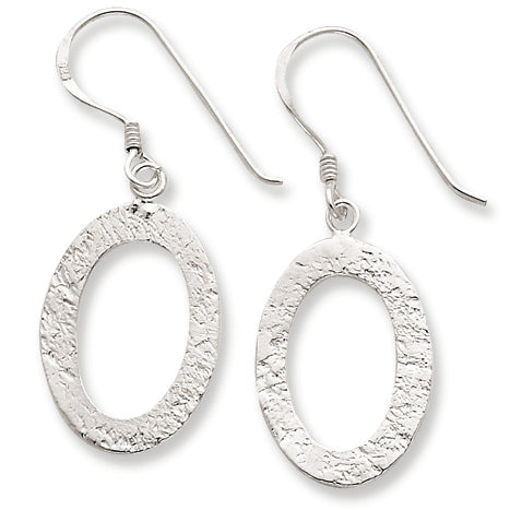Sterling Silver Polished & Textured Oval Dangle Earrings