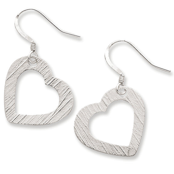 Sterling Silver Textured Fancy Heart Dangle Earrings