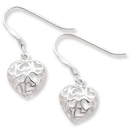 Sterling Silver Polished Heart Dangle Earrings