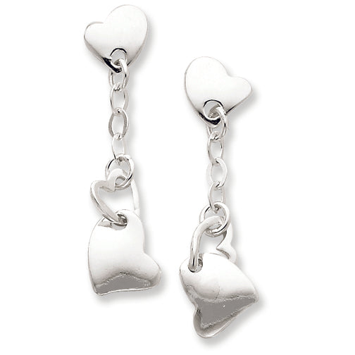 Sterling Silver Polished Dangle Heart Post Earrings