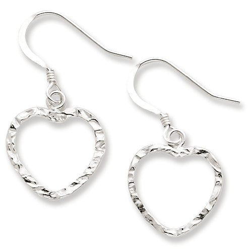 Sterling Silver Hammered Heart Dangle Earrings