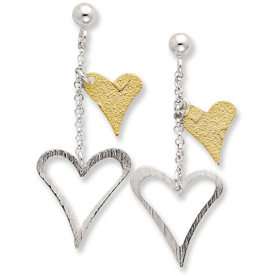 Sterling Silver Vermil Polished & Textured Heart Post Earrings