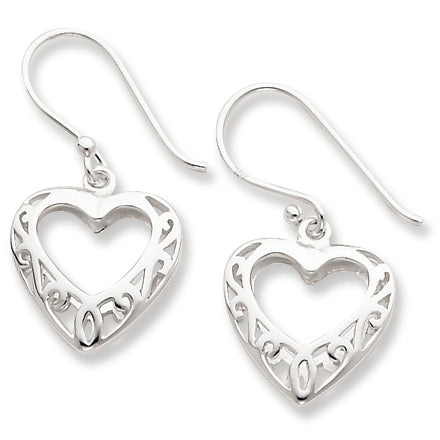 Sterling Silver Polished Open Heart Dangle Earrings