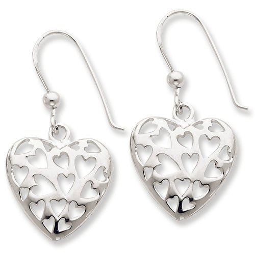 Sterling Silver Large Polished Heart Dangle Earrings