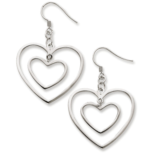 Sterling Silver Heart Dangle Wire Earrings