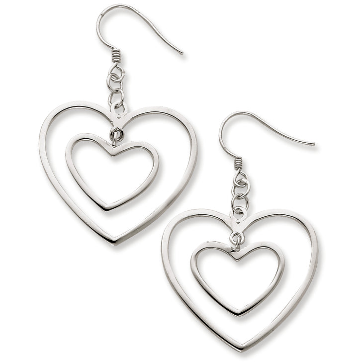 Sterling Silver Heart Dangle Wire Earrings
