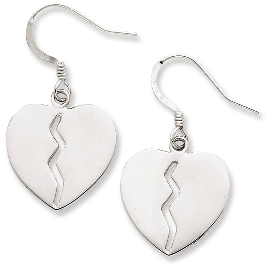Sterling Silver Polished Broken Heart Dangle Earrings