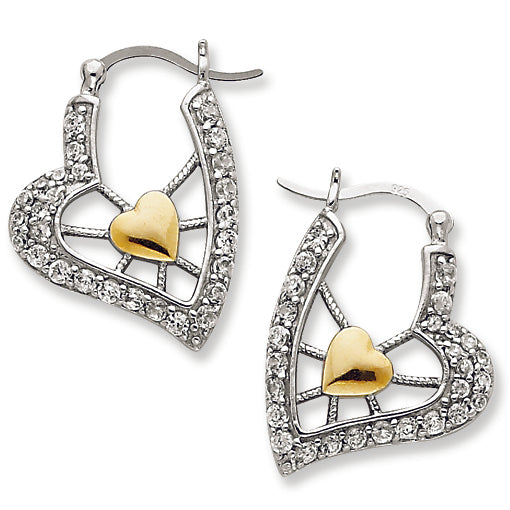 Sterling Silver & Vermeil CZ Heart Hoop Earrings